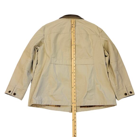 LL Bean Adirondack Barn Chore Coat Womens XL Petite Beige Flannel Lined Canvas - Picture 8 of 10